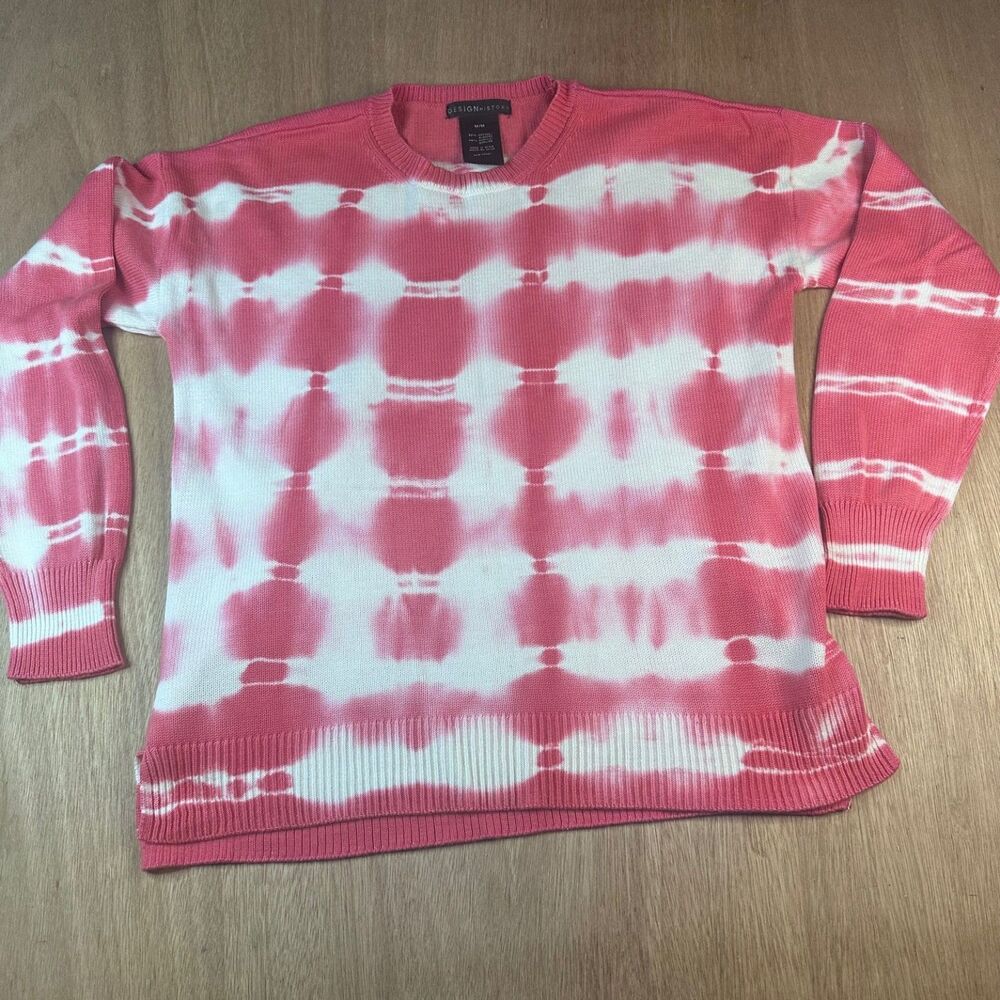 Design History Women’s Sweater M Pink White Tie Dye Long Sleeve Pullover
